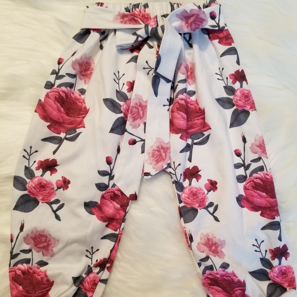 Sweet Boho flower pants with maroon top. - Picture 2 of 4